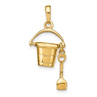 14K Yellow Gold Polished 3-D Pail and Moveable Shovel Pendant view 3