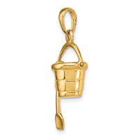 14K Yellow Gold Polished 3-D Pail and Moveable Shovel Pendant view 5