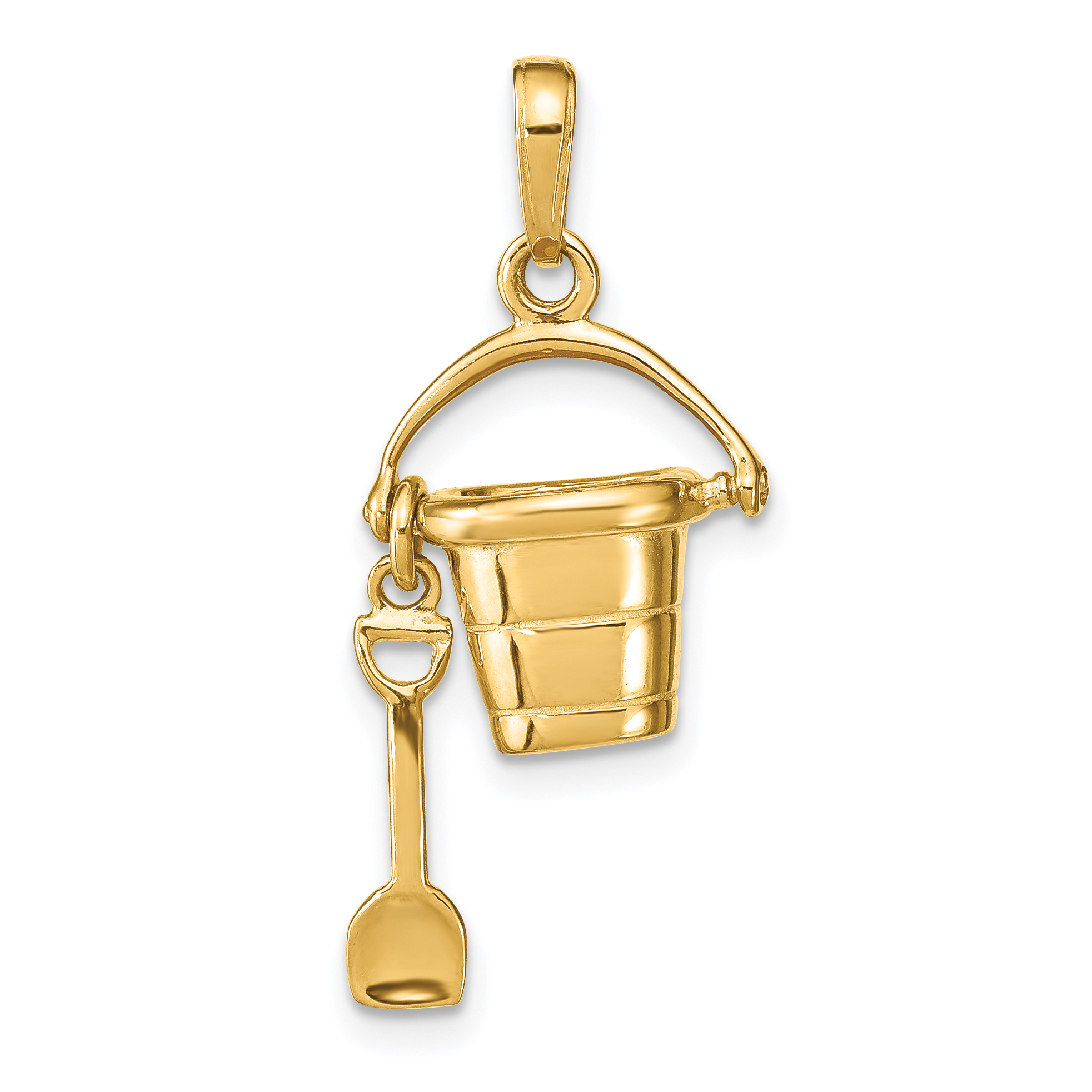 14K Polished 3-D Moveable Pail and Shovel Pendant (D1381)