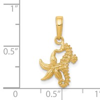 14K Yellow Gold Solid Seahorse and Starfish Pendant view 3