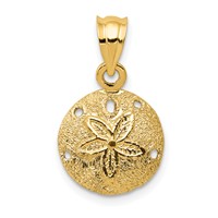 14K Yellow Gold Solid Polished Laser-Cut Sand Dollar Pendant view 1