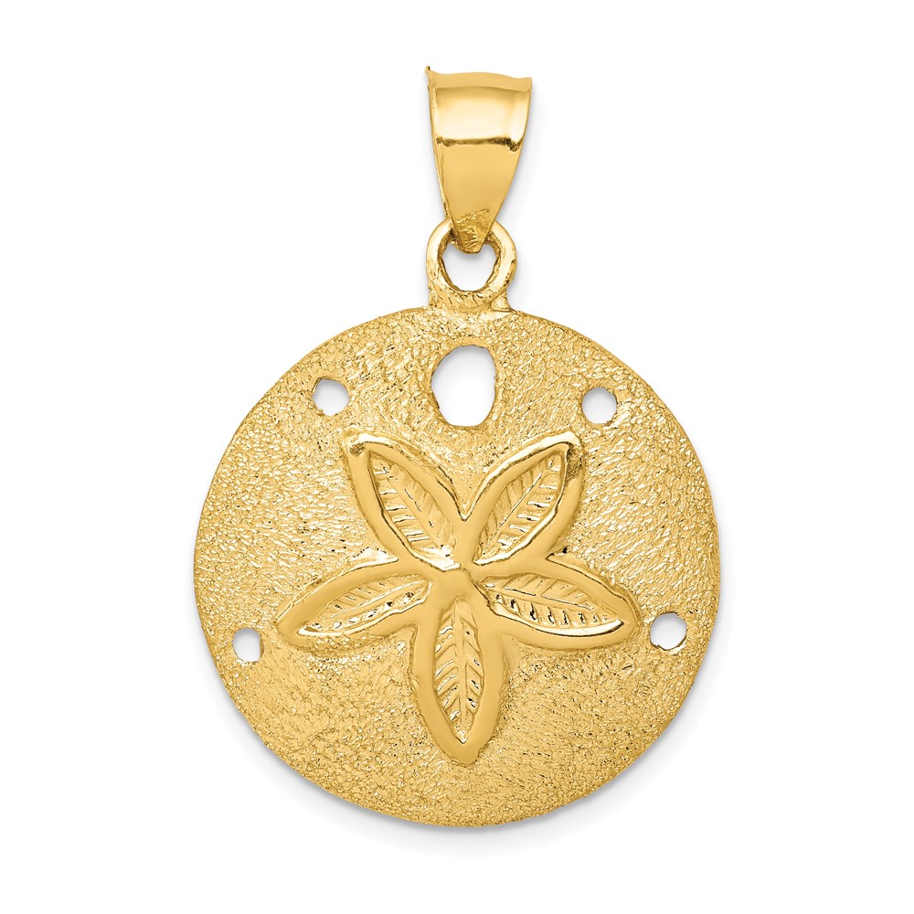 14K Yellow Gold Solid Polished Laser-Cut Sand Dollar Pendant
