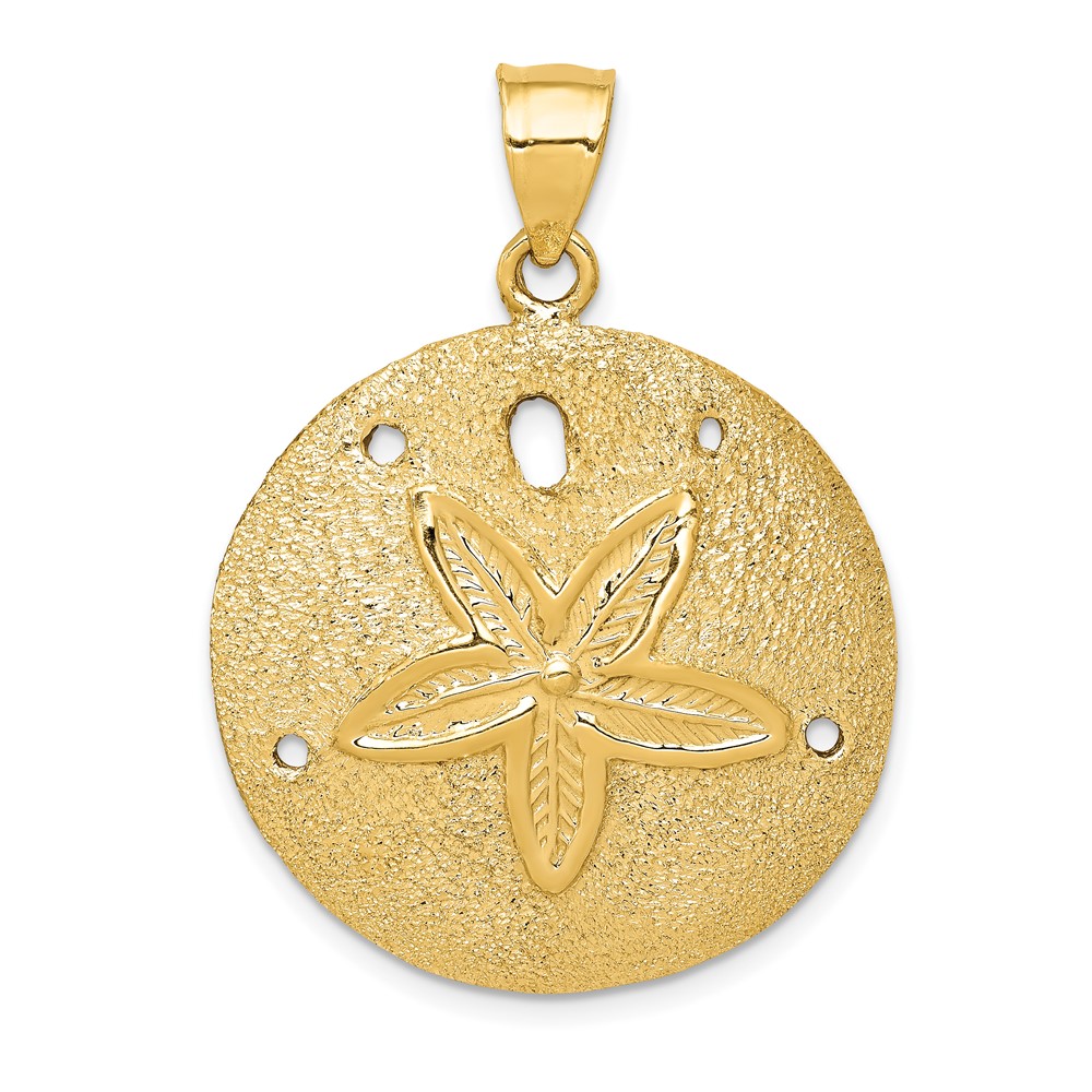 14K Yellow Gold Solid Polished Laser-Cut Sand Dollar Pendant