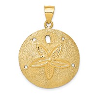 14K Yellow Gold Solid Polished Laser-Cut Sand Dollar Pendant view 1