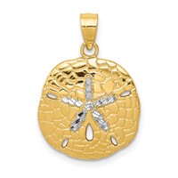 14K Pendant with White Rhodium Polished Diamond-Cut Sand Dollar view 1