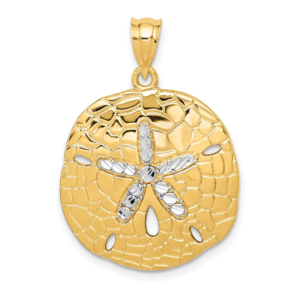 14K Pendant with White Rhodium Polished Diamond-Cut Sand Dollar