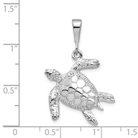 14K White Gold Solid Polished Open-Backed Sea Turtle Pendant view 3