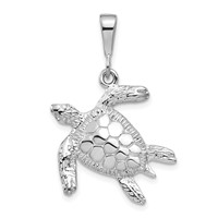 14K White Gold Solid Polished Open-Backed Sea Turtle Pendant view 1