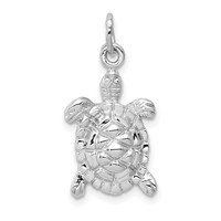 14K White Gold Solid Polished Open-Backed Turtle Charm view 1