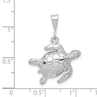 14K White Gold Solid Polished Open-Backed Sea Turtle Pendant view 3