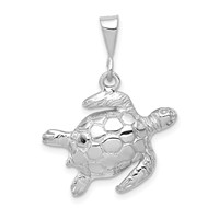 14K White Gold Solid Polished Open-Backed Sea Turtle Pendant view 1