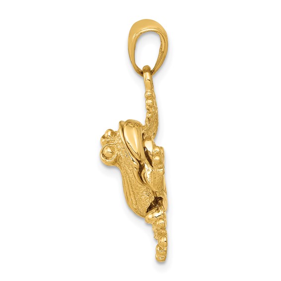 14k Solid Polished 3-D Frog with Moveable Back Legs and Mouth Pendant