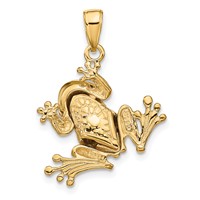 14K Yellow Gold Solid Polished 3-D Frog Pendant with Moveable Back Legs and Mouth view 3