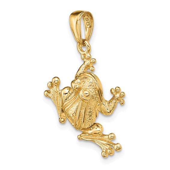 14k Solid Polished 3-D Frog with Moveable Back Legs and Mouth Pendant