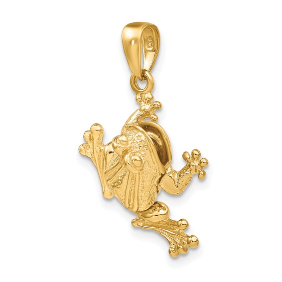 14k Solid Polished 3-D Frog with Moveable Back Legs and Mouth Pendant