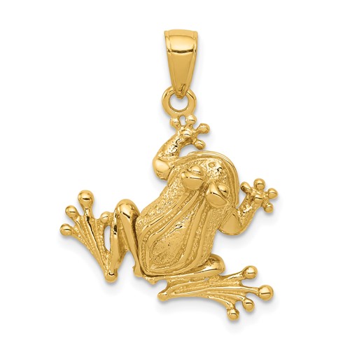 14K Yellow Gold Solid Polished 3-D Frog Pendant with Moveable Back Legs and Mouth