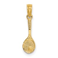 14K Yellow Gold Solid Polished 3-D Tennis Racquet Charm view 1