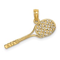 14K Yellow Gold Solid Polished 3-D Tennis Racquet Charm view 1