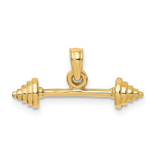 14K Yellow Gold Solid Polished 3-D Dumbbell Charm