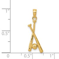 14K Yellow Gold Polished Open-Backed Bats and Baseball Pendant view 3