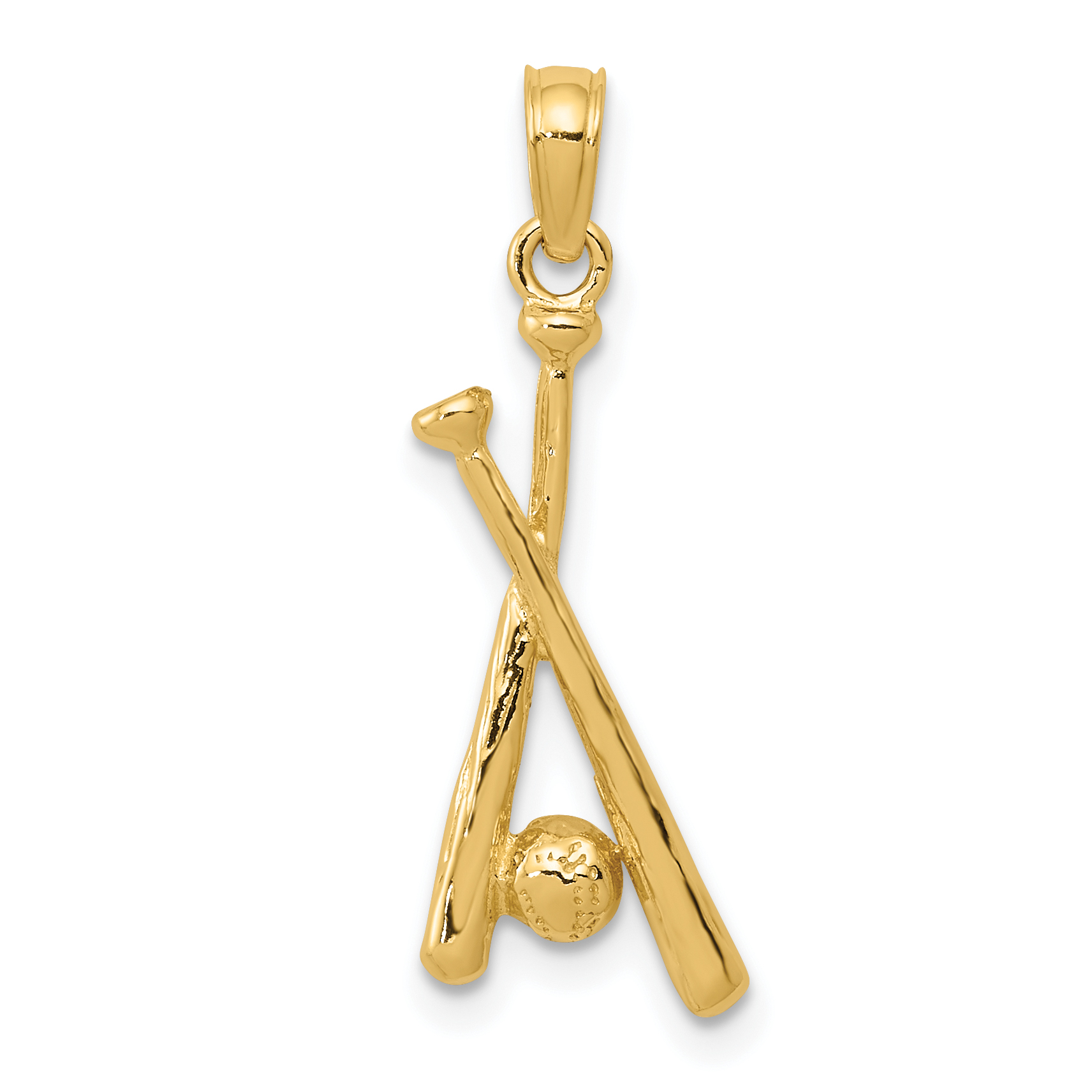 14K Polished Open-Backed Bats and Baseball Pendant (D1460)