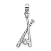14K White Gold Polished Open-Back Bats and Baseball Pendant view 3