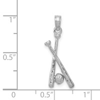 14K White Gold Polished Open-Back Bats and Baseball Pendant view 4