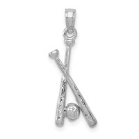 14K White Gold Polished Open-Back Bats and Baseball Pendant view 1