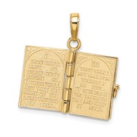 14K Yellow Gold 3-D the Ten Commandments Book Pendant with Moveable Pages view 2
