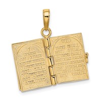 14K Yellow Gold 3-D the Ten Commandments Book Pendant with Moveable Pages view 3