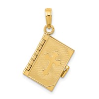 14K Yellow Gold 3-D Bible Pendant with Lord's Prayer and Moveable Pages view 1