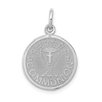 14K White Gold Satin and Polished Communion Round Disc Charm view 1