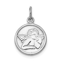 14K White Gold Polished Angel Round Charm view 1