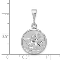 14K White Gold Polished and Satin Angel Round Pendant view 3
