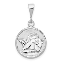 14K White Gold Polished and Satin Angel Round Pendant view 1