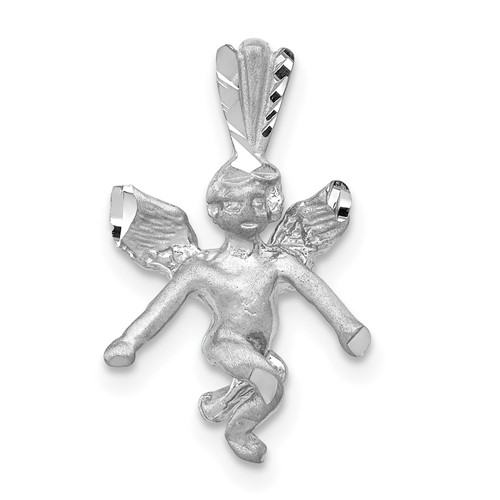 14K 3-D White Gold Satin and Diamond-cut Angel Pendant