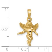 14K Yellow Gold 3-D Polished Solid Angel Pendant view 4