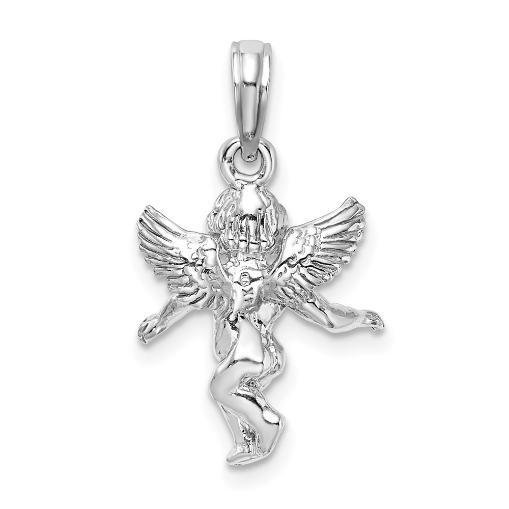 14k  3D White Gold Polished Solid Angel Pendant (D1512W)