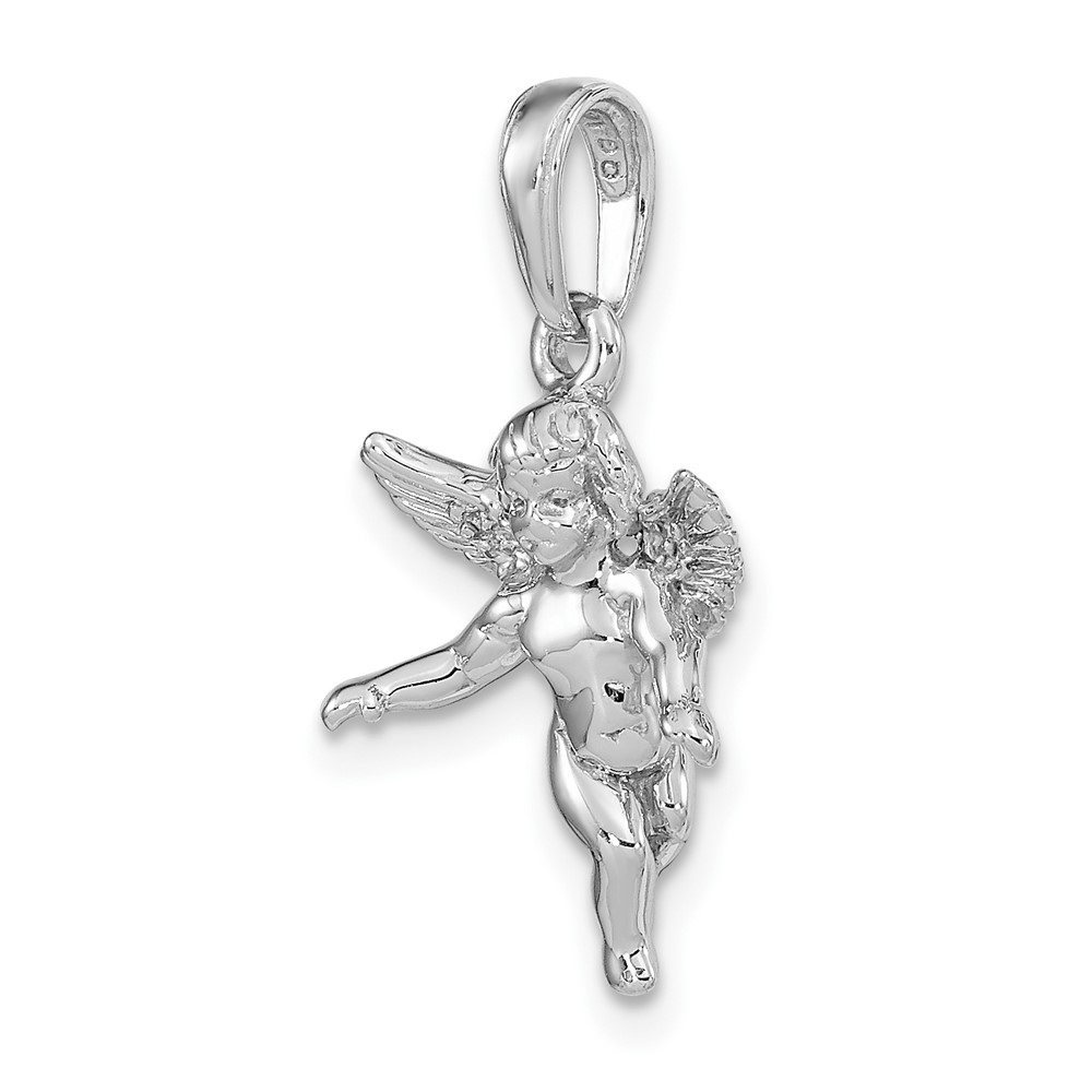 14k  3D White Gold Polished Solid Angel Pendant (D1512W)