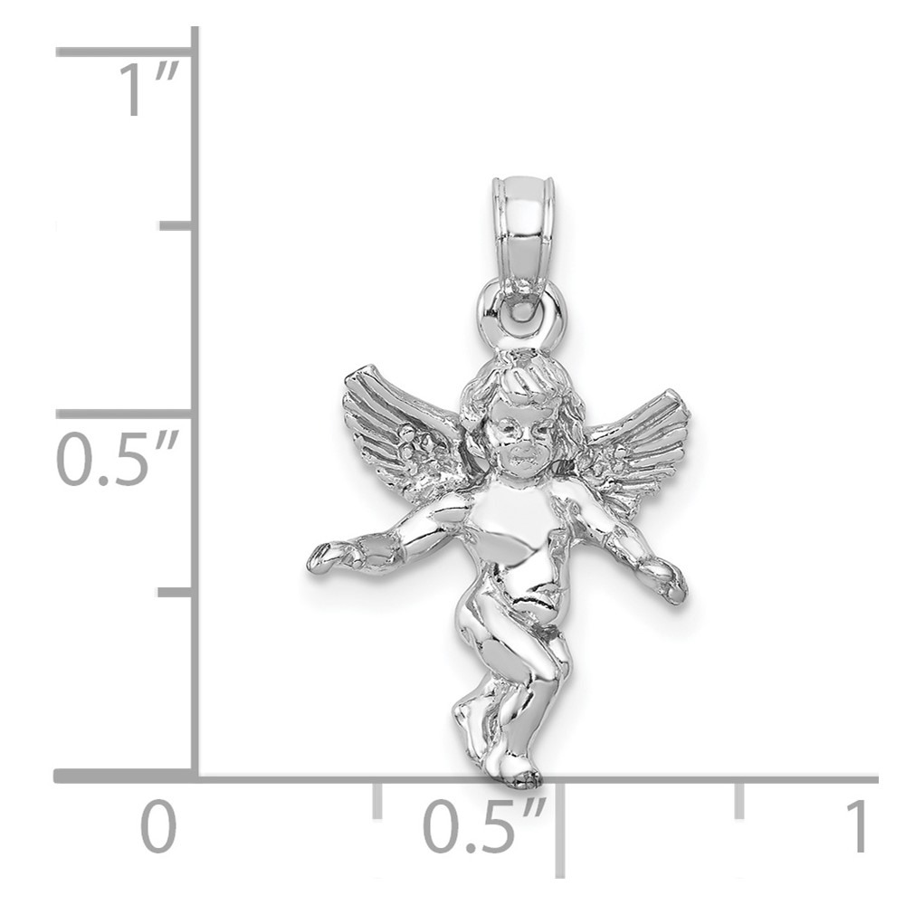 14k  3D White Gold Polished Solid Angel Pendant (D1512W)