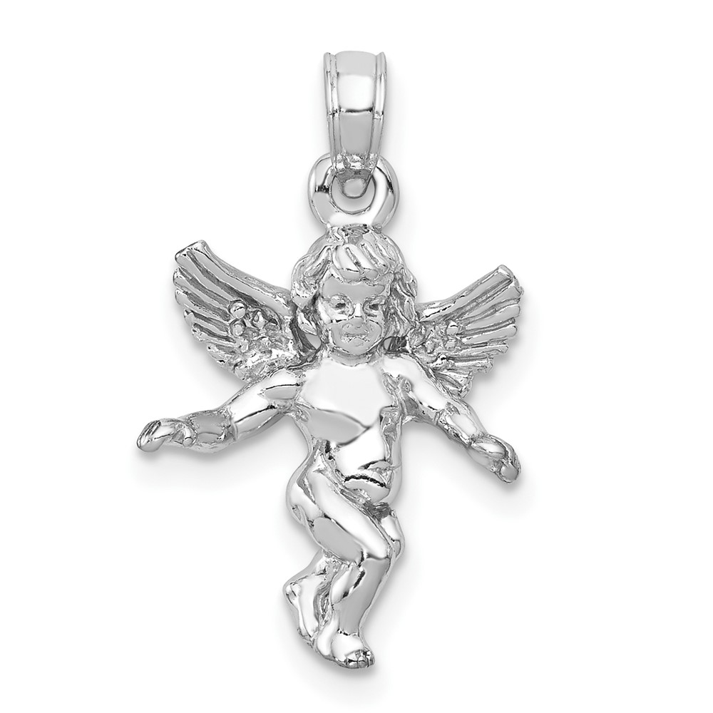 14k  3D White Gold Polished Solid Angel Pendant (D1512W)