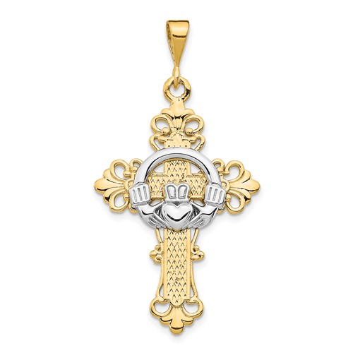 14K Two-tone Claddagh Cross Pendant