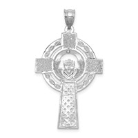 14K White Gold Celtic Claddagh Cross Pendant view 4
