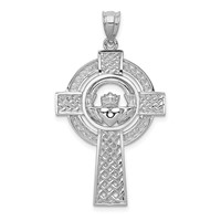 14K White Gold Celtic Claddagh Cross Pendant view 1