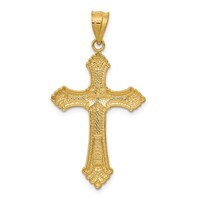 14K Yellow Gold Polished Fleur De Lis Cross Pendant view 4