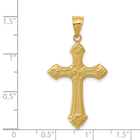 14k Polished Fleur de Lis Cross Pendant
