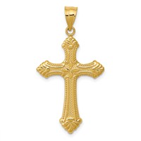 14K Yellow Gold Polished Fleur De Lis Cross Pendant view 1