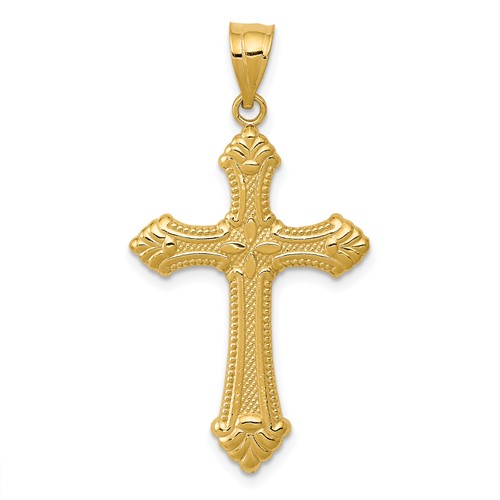 14K Yellow Gold Polished Fleur De Lis Cross Pendant