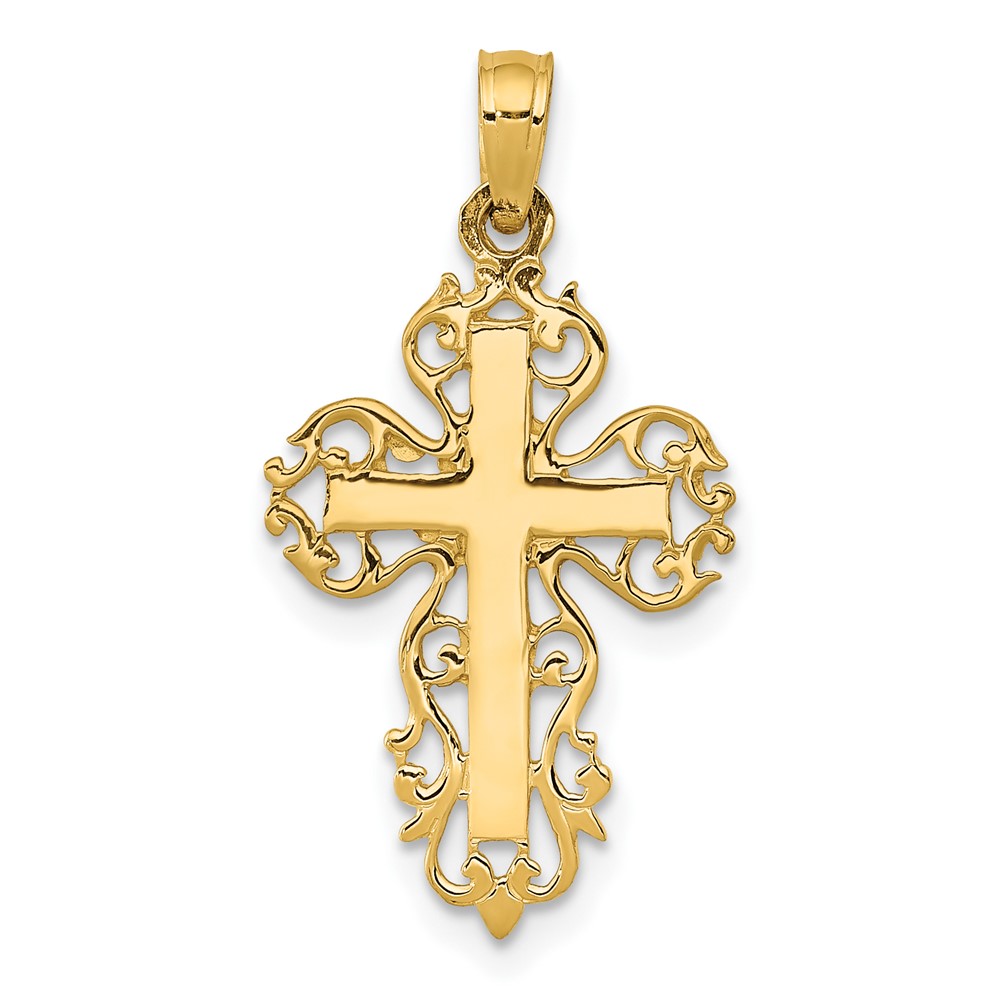 14K Polished Filigree Cross Charm