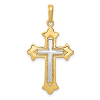 14K Two-tone Fleur De Lis Cross Pendant view 1